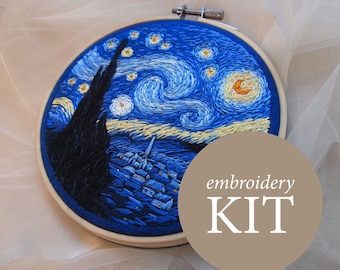 The Starry Night hand embroidery kit, Vincent Van Gogh embroidery kit, DIY kits for adults