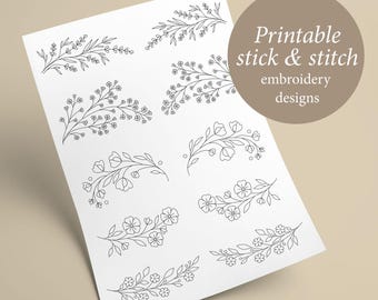 FLORAL PAIRS PDF Printable stick and stitch embroidery designs, flower borders stick n stitch patterns template, instant download