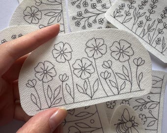 FLORAL PAIRS stick and stitch embroidery designs, flower borders stick n stitch embroidery pack, DIY embroidery