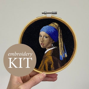 Kit de bordado a mano de La joven de la perla, arte de aro de La joven de la perla de Johannes Vermeer, kits de manualidades para adultos