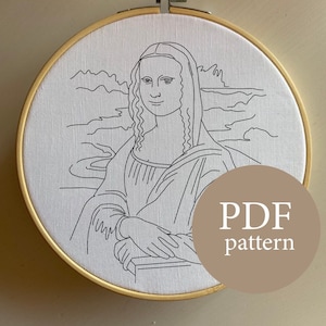 Mona Lisa embroidery template, Backstitch PDF pattern Mona Lisa , Leonardo da Vinci Mona Lisa wall art embroidery design