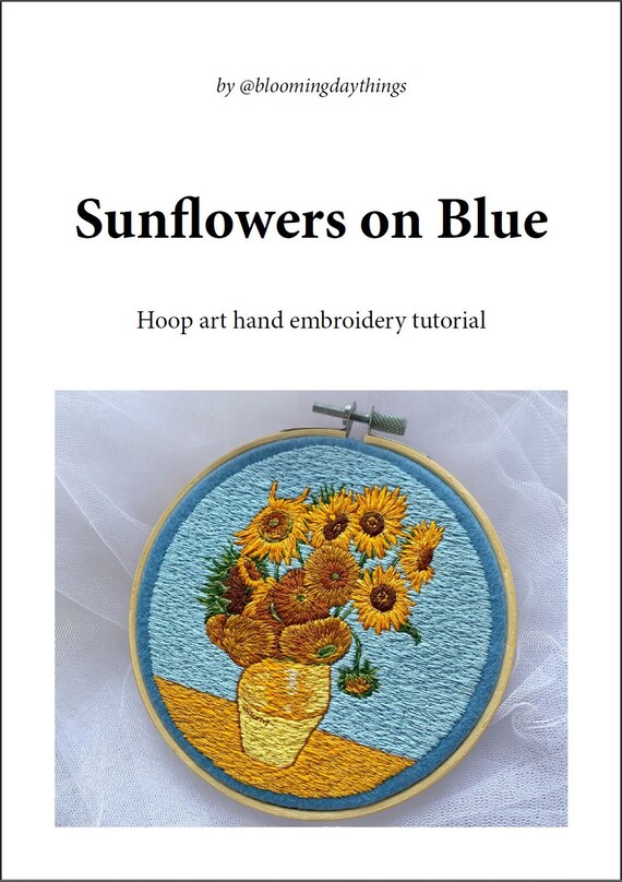 ゴッホの名画を刺繍にしました ゴッホのひまわりの手刺繍パターン、ゴッホの刺繍枠アート、ゴッホの