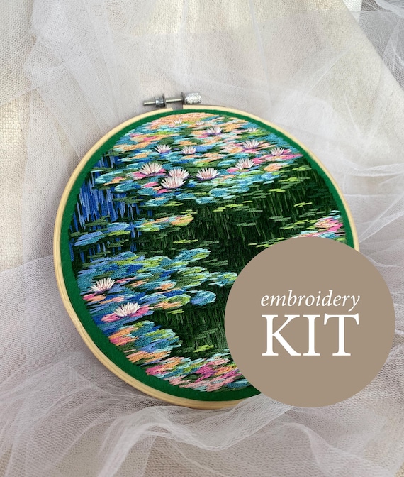 Claude Monet Water Lilies hand embroidery kit, colorful cottagecore art kit, DIY kits for adults, Shipping from the US and EU