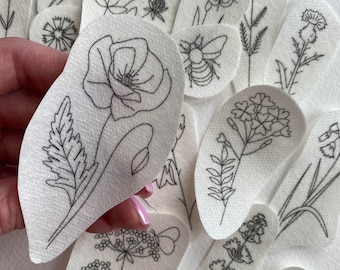 VILDBLOMMA-stick-och-stygn-designer, botaniskt stick-och-stygn-broderipaket, blombroderi DIY, tvättbara broderidesigner