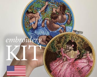 Edgar Degas Ballerinas hand embroidery kit, Dancers art kit, DIY kits for adults, thread painting kit