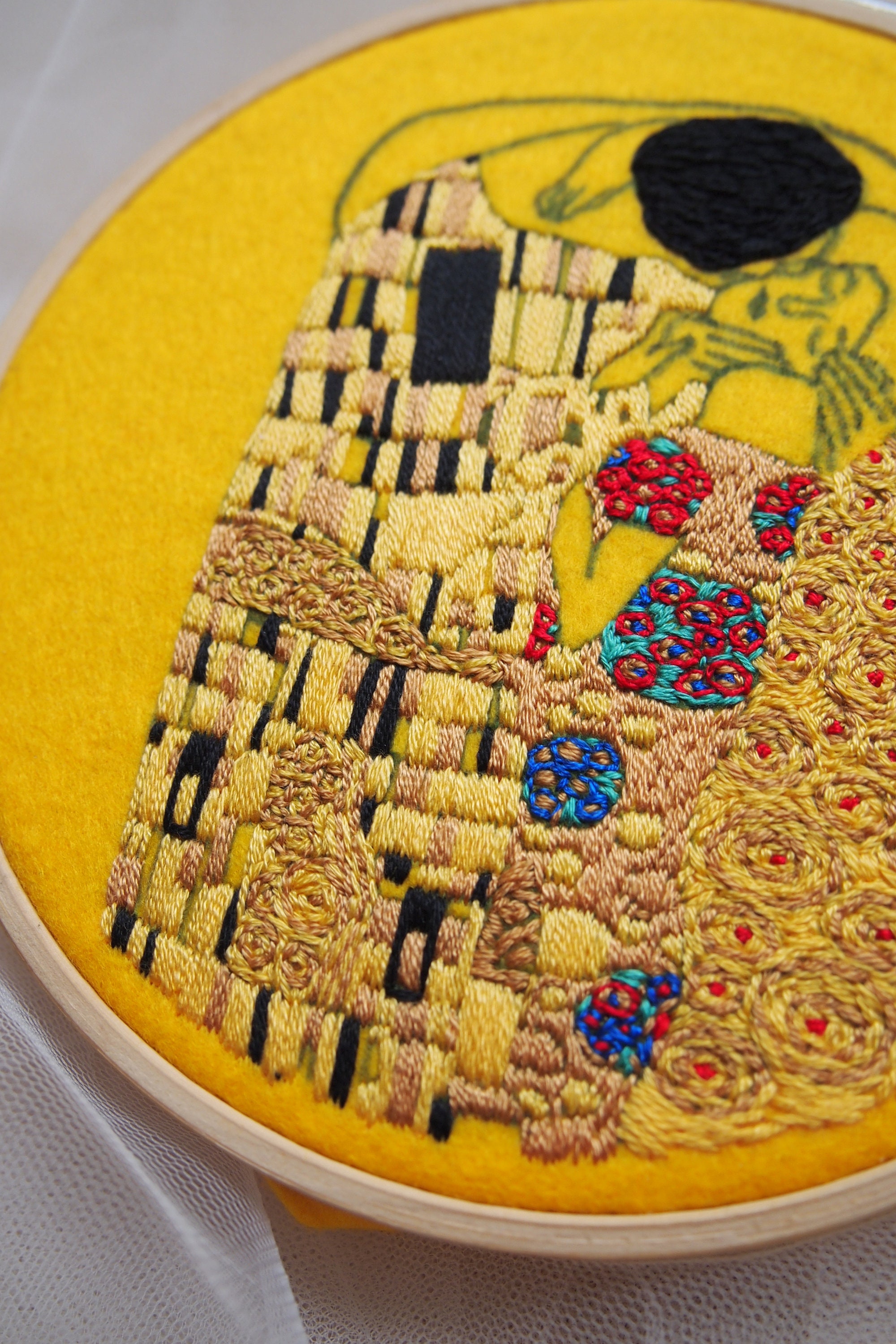 グスタフ・クリムト「接吻」手刺繍キット、「接吻」フープアート糸絵画