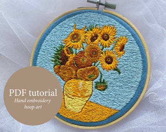 ゴッホのひまわりの手刺繍パターン、ゴッホの刺繍枠アート、ゴッホの