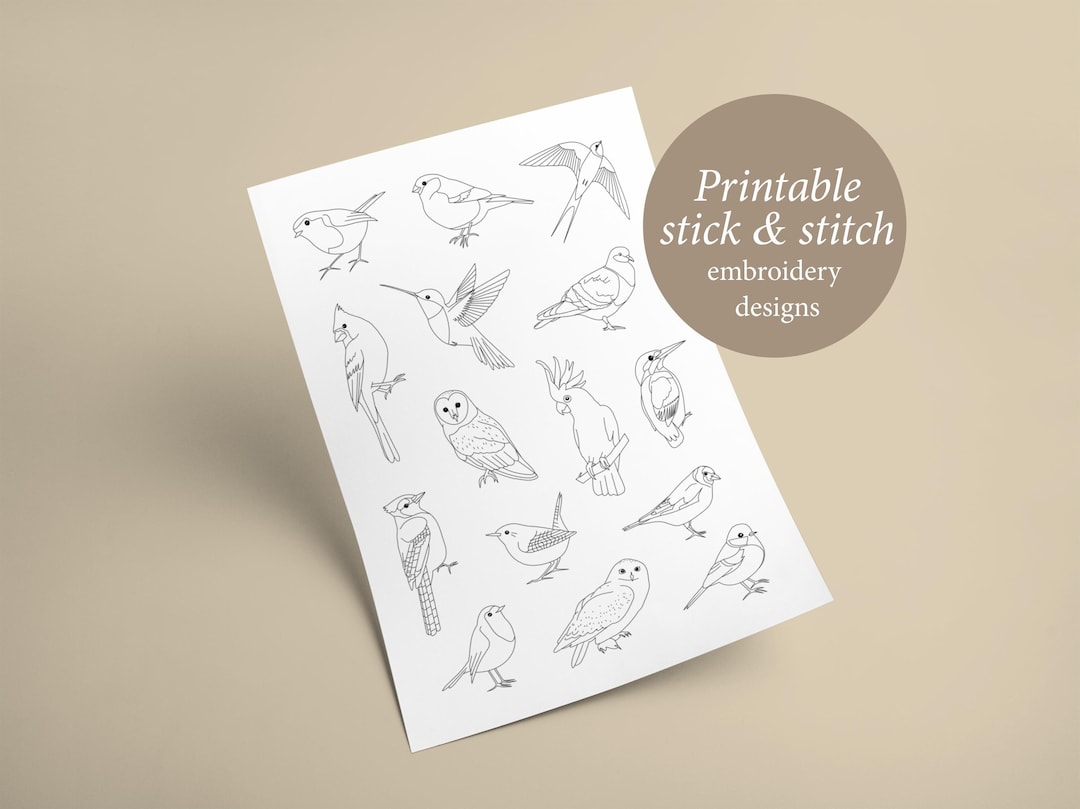 PDF Printable Stick and Stitch Embroidery Designs BIRDS, Stick N Stitch Patterns Template ...