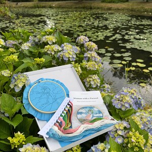 Claude Monet Woman with a Parasol hand embroidery kit, Monet Lady with a Parasol hoop art kit, cottagecore kit, DIY kits for adults image 10