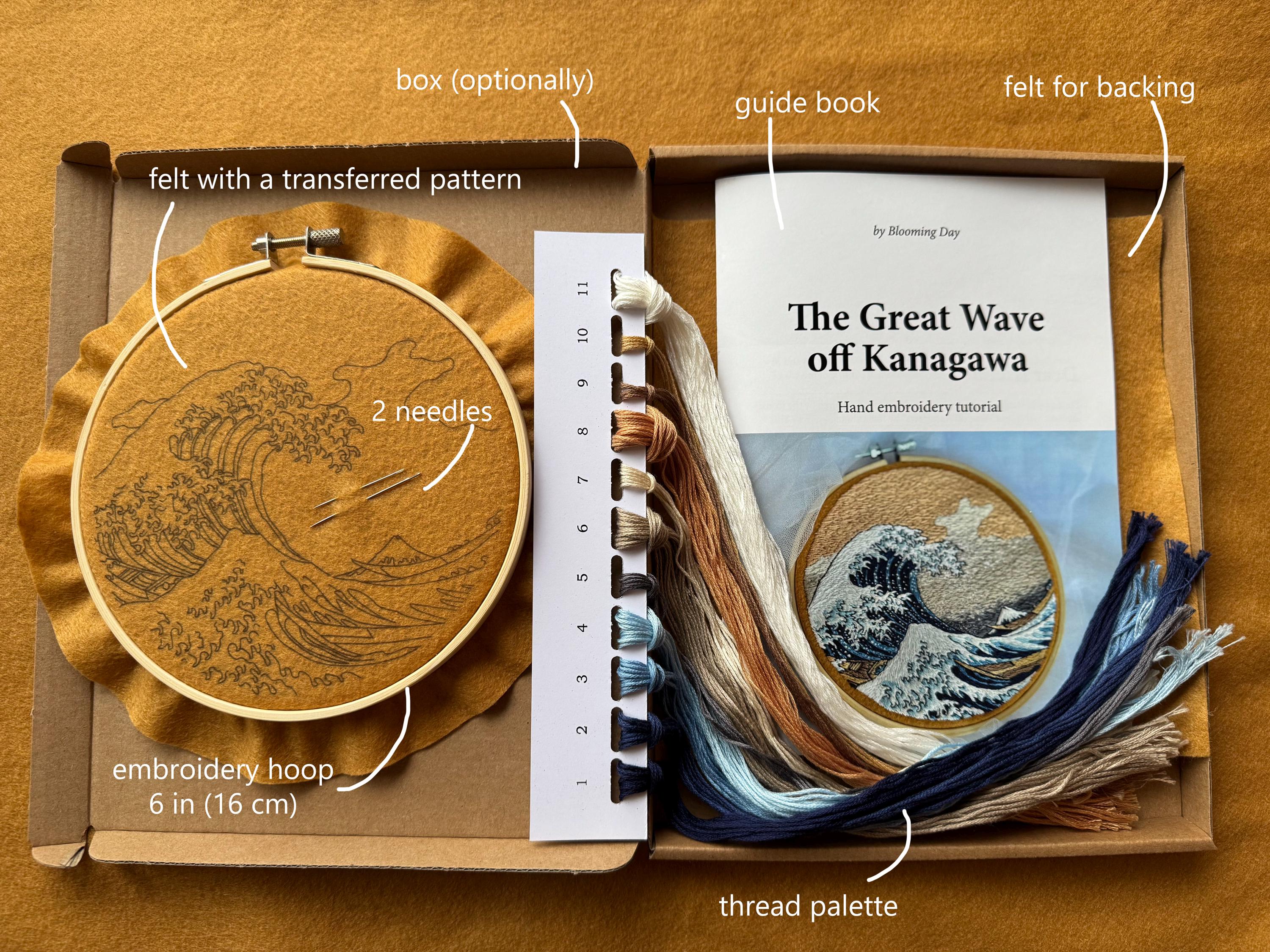 The Great Wave off Kanagawa Hand Embroidery Kit, Katsushika
