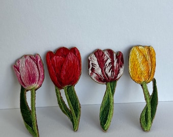 Tulip hand embroidered brooch, spring flower art pin, floral embroidery art, cottagecore gift