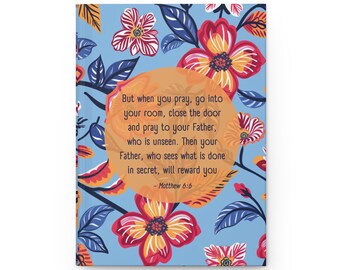 Matthew 6:6 Bible Quote Hardcover Matte Prayer Journal, Colorful Floral Pattern Sunday School Bible Study Notes, Faithful Reflection Diary