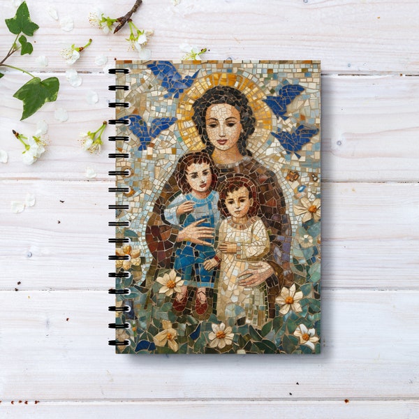 Saint Gianna Beretta Molla Spiral Notebook, Prayer Journal Religious Baptism Present, Catholic Artwork Diary Gift for Christian Student Girl