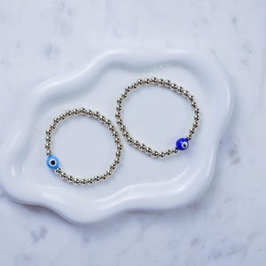 14kt Gold-Filled Evil Eye Beaded Bracelet with Glass Charm, Gold-Filled Beads