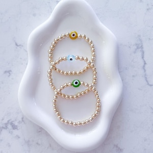 14kt Gold-Filled Evil Eye Beaded Bracelet with SMALL Evil Eye Glass  Gold-Filled Beads