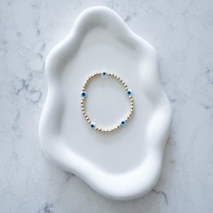 Mini Evil Eye Bracelet – Dainty Gold Filled Bracelet, Protection Jewelry, Custom Color, 14k Gold Filled, White Gold, Stackable Gift for Her