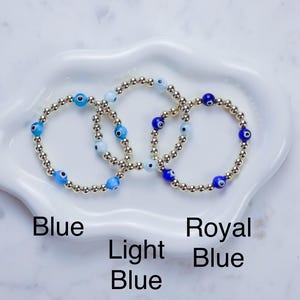 14kt Gold-Filled Beaded Bracelet with Five Glass Evil Eye Charms, Gold-Filled Beads