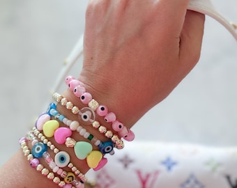 Pastel Heart Bracelet with 14k Gold-Plated Accent