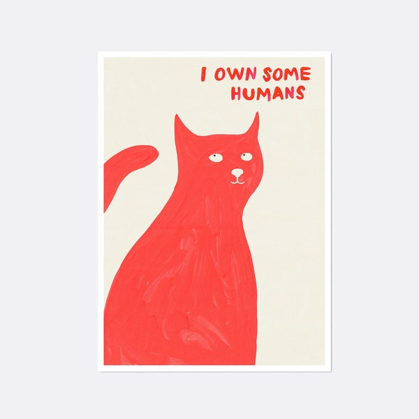 Red Cat Shrigley Inspired Print, Funny Cat Poster, Cute Kitten Illustration, Cat Lover Gift, Cat Digital Wall Art Print