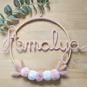 Pompom crown with child&#39;s name/child&#39;s room decoration with dried flowers, name circle, birth gift, personalized crown, birth