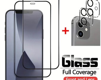 2 3D Full Coverage Premium Glass Screen protector + 2 Camera Lens Protector iPhone