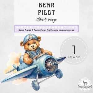 Teddy Bear Pilot Clipart, Vintage Teddy Bear, Baby Shower Clip art, Cute Teddy PNG, Digital Downloads, Baby Bear Pilot, Commercial Use