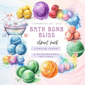 Bath Bomb Birthday Invitation Clipart, WaterColor Rainbow Fizzy Bathbomb, Childrens Party Clip Art,  PNG, Junk Journal, Little Girls Invite