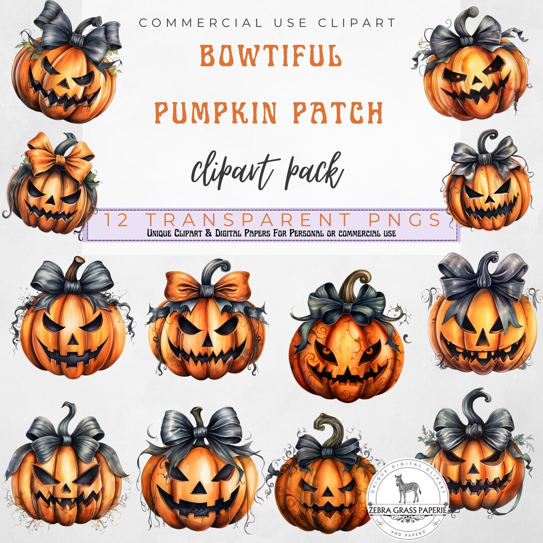Watercolor Halloween Pumpkin Clipart - Pumpkin With Bow PNG, Collage ...