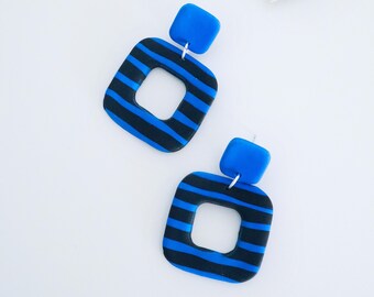 LILA- Boucles d’oreilles polymère bleu électrique/noir