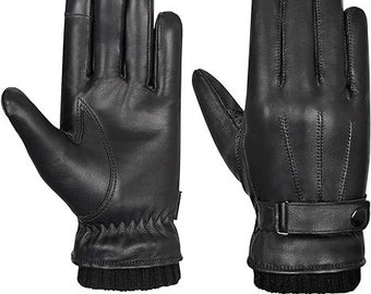 Men's Leather Gloves | Winter Warm Gloves Touch Screen Fleece Lined Cold Weather Gloves Leather Driving Gloves Casual Outdoor Sports Gloves