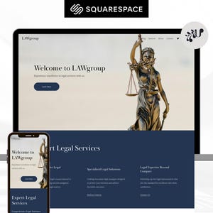 May include: A website screenshot showing a law firm's homepage with the text "Welcome to LAWgroup" and a gold statue of the goddess of justice holding a scale.