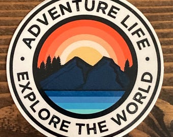 Adventure Life Explore the World Sticker | Mountaintop | Bumper Sticker | Water Bottle | Travel | Laptop | Waterproof | Outdoors