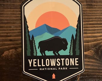 Yellowstone National Park Sticker | Bison | Sunset | Bumper Sticker | Water Bottle | Travel | Laptop | Waterproof | Wanderlust | Outdoors