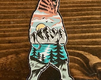 Bear Outdoors Sticker | Trees | Sunset | Bumper Sticker | Water Bottle | Travel | Laptop | Waterproof | Wanderlust | Outdoors