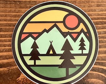 Camping Outdoors Hiking Sticker | Mountaintop | Bumper Sticker | Water Bottle | Travel | Laptop | Waterproof | Wanderlust | Outdoors