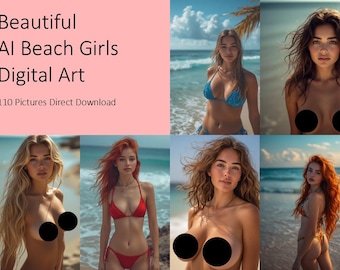 AI Beach Babes: 110 Digital Art Pictures - not suitable for minors