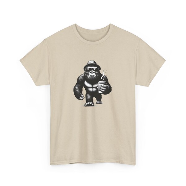 Cool Gorilla walking with Coffee - Unisex Heavy Cotton Tee