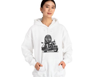 Cool Lion riding a Motorbike - Unisex Heavy Blend™ Hooded Sweatshirt