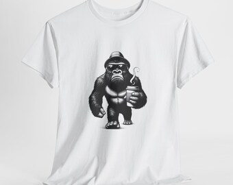 Cool Gorilla walking with Coffee - Unisex Heavy Cotton Tee