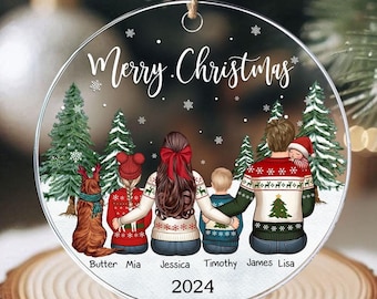 Personalized Family Ornament with Pets, Custom Family Ornament, New Family Christmas Ornament, Custom Dog Cat Ornament, Christmas 2024 Gifts
