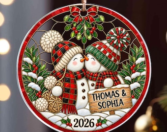 Personalized Kissing Snowman Couple Ornament: Custom Newlywed Wedding Ornament, Christmas Keepsake, Engagement Gift For Him Her