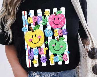 Happy To See Your Face Teacher Shirt, Preppy Stripes Teacher Shirt, Elementary Teacher, Back To School Kindergarten T-Shirt