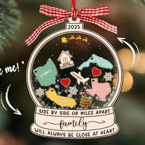 Family Long Distance Relationship Gift, Custom States Location Ornament, Family Shaker Christmas Ornament, Miles Apart Ornament, Decor Tree