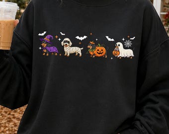 Halloween Dachshund Sweatshirt, Halloween Funny Dog Shirt, Cute Ghost Dogs Halloween Tee, Halloween Costume Tee