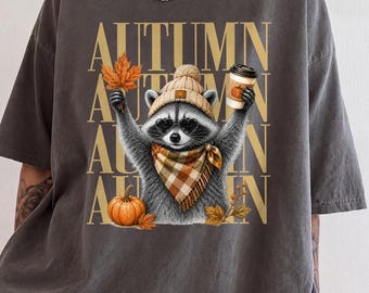 Autumn Raccoon Pumpkin Shirt, Fall Vibes Shirt, Cute Autumn Animal Tee, Pumpkin Spice T-Shirt, Cute Fall Sweatshirt