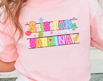 Personalized Back To School Kids Shirt, Custom Name Alphabet Letter T-Shirt, First Day of School Gift, Preschool Kindergarten Toddler Tee