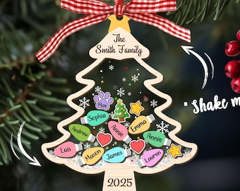 Custom Family Tree Ornament 2025, Personalized Family With Pet Ornament, Large Family Ornament, 4D Shake Christmas Ornament, Christmas Gifts