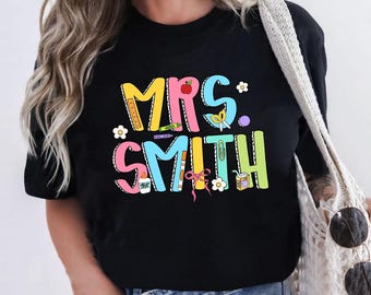 Personalized Teacher Shirt With Name, Alphabet Teacher Team T-Shirt, First Day of School Tee, Preppy Back To School Shirt, New Teacher Tee
