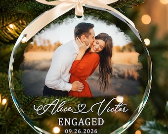 Custom First Christmas Engaged Ornament, Engagement Photo Ornament, Couple Photo Gift, Newly Gift, Personalized Engaged Keepsake