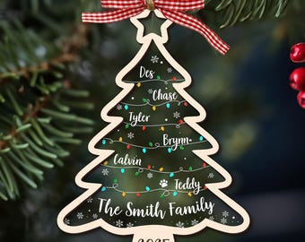 Personalized Family Christmas Ornament, Christmas Tree Family Name Ornament, Family and Pet Ornament, Christmas Keepsake, Christmas Gifts
